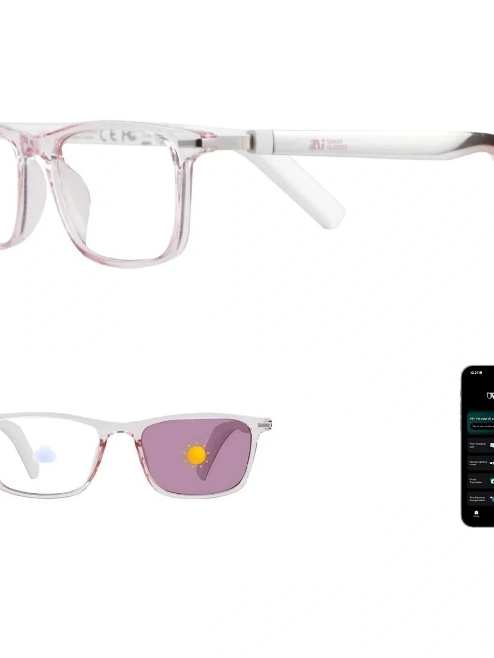 Smart Photochromic Glasses in Pink Transparent Frame